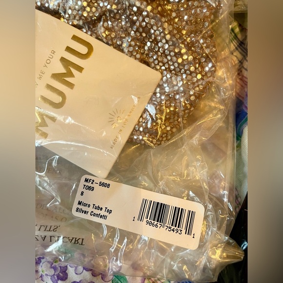 Show Me Your Mumu Micro Tube Top Champagne Silver Confetti Size S Sparkly Retro - Picture 7 of 8